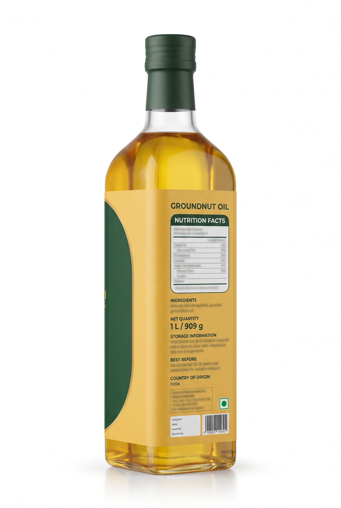 Cold-pressed oil bottle · pack and label detail