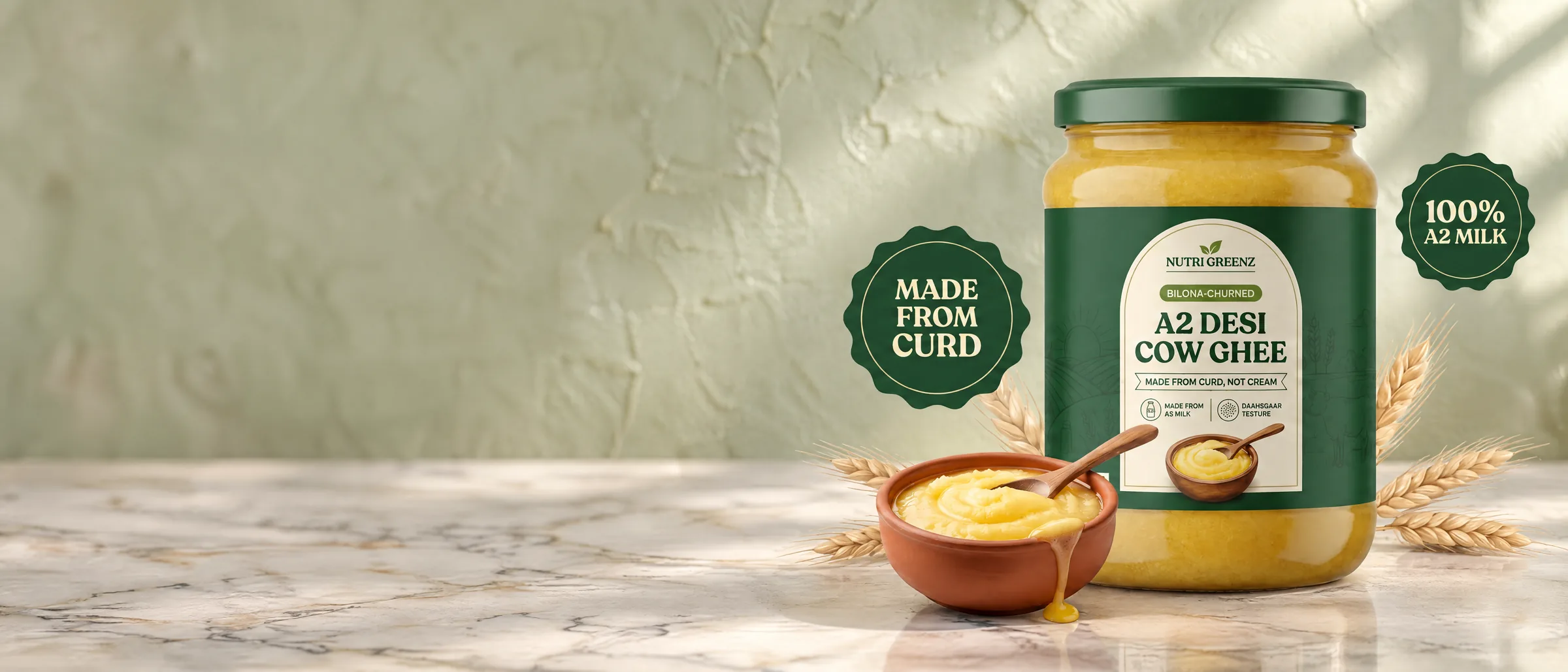 Nutri Greenz A2 Desi Cow Ghee · made from curd, 100% A2 milk