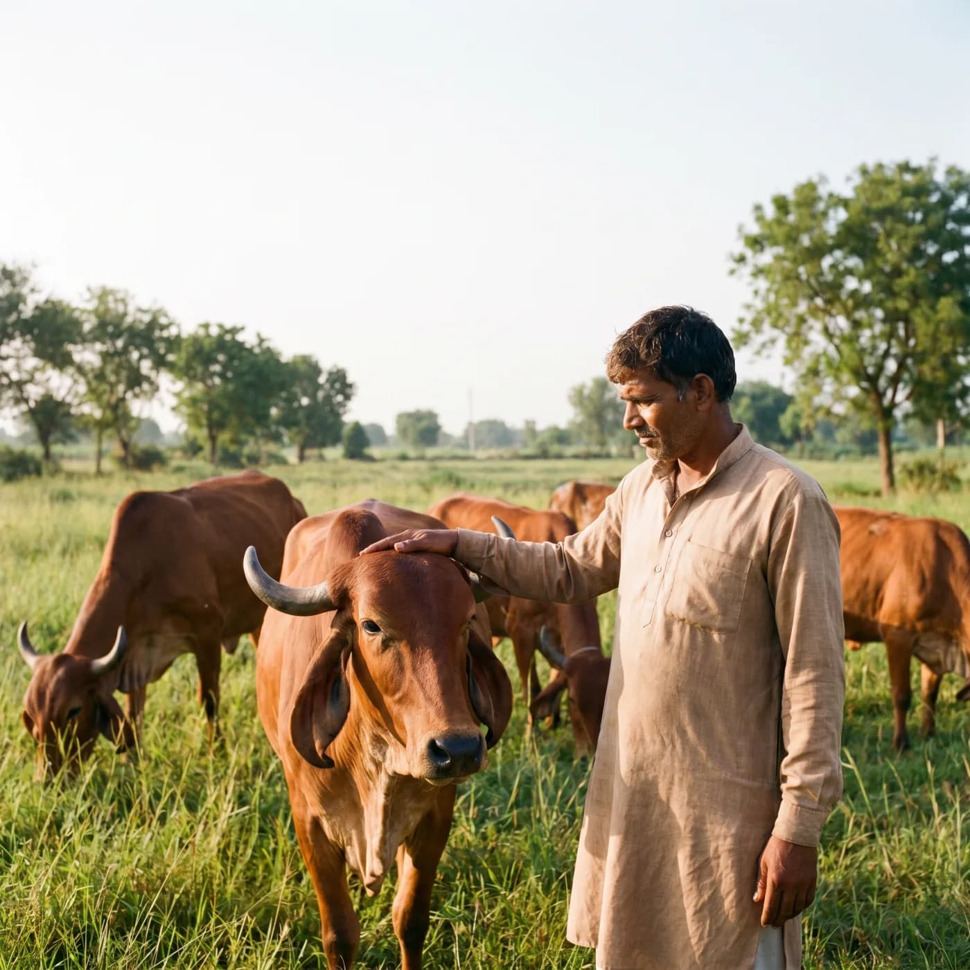 Indigenous A2 cows grazing open farm pasture