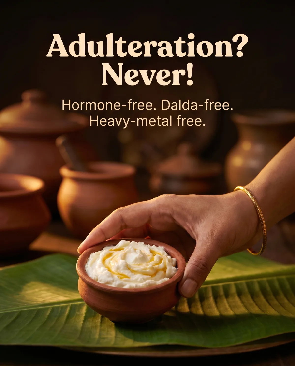 Adulteration? Never · hormone-free, dalda-free, heavy-metal free